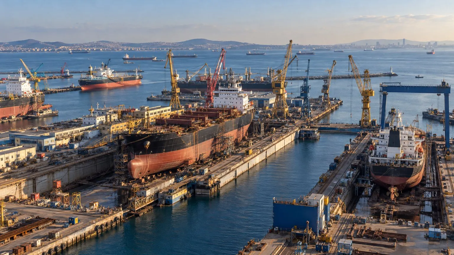 Marmara kıyısında gemi bakım ve onarım limanı — temsili görsel